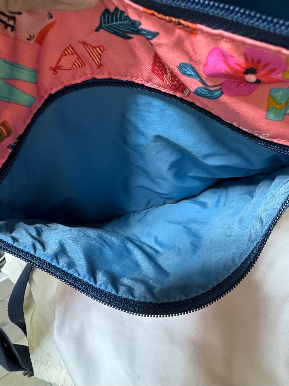 LeSportsac Pink Tropical Print Crossbody Bag with Navy Trim - Picture 9 of 13